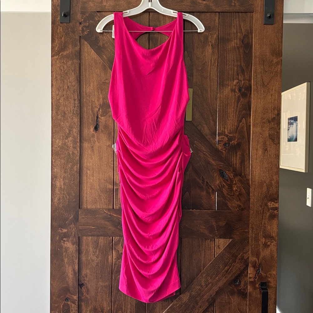 Nicole Miller Sexy Gown 10 Fuchsia Long Sleeveless Dress Open Back